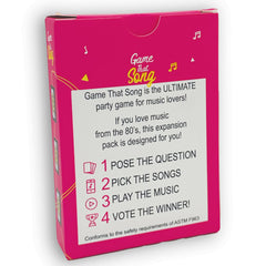 Game That Song 80s Expansion compact box ready for travel to parties and gatherings