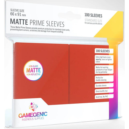 Gamegenic red matte prime sleeves protect standard cards during play.