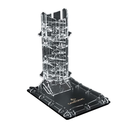 Gamegenic Crystal Twister dice tower with crystal-clear acrylic for immersive dice rolling.