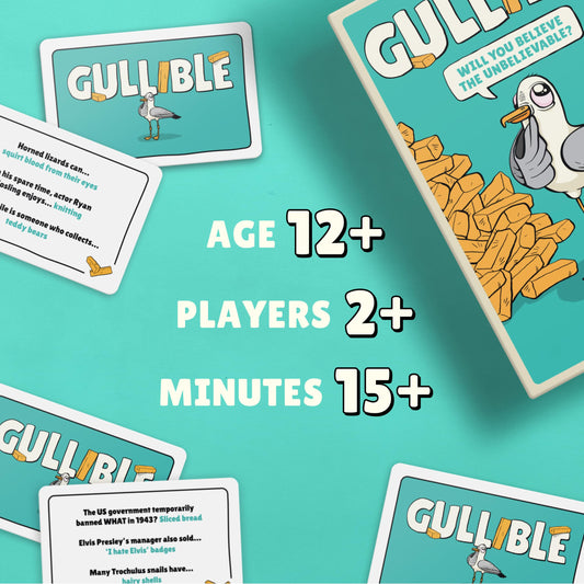 Gamely Gullible on a table with players, ideal for lively group play.