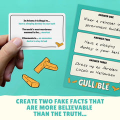 Gamely Gullible question cards spread across table for quick rounds.