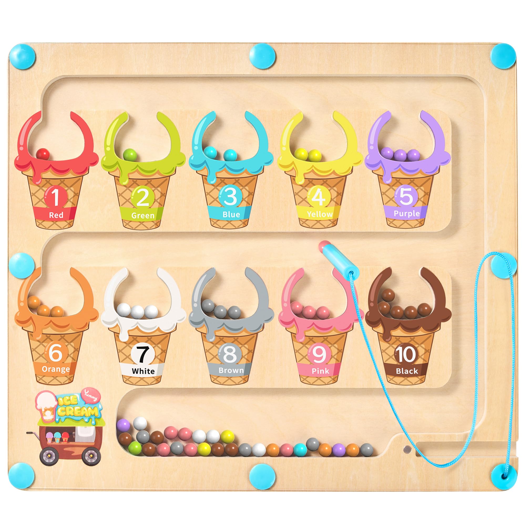 GAMENOTE magnetic color and number maze board for color matching and counting activity.