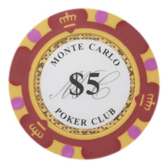 Gamers Lounge Monte Carlo 14g chips, stacked, vibrant tri-tone edge enhances visibility and handling.
