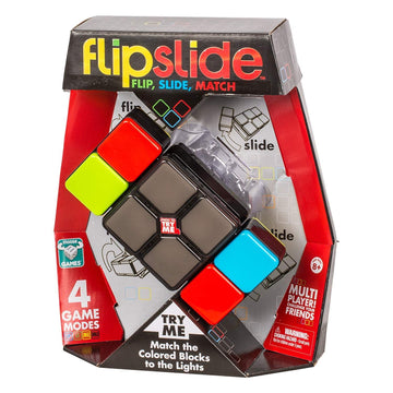 Games Flipslide flips blocks to reveal colors for satisfying on-the-go play.