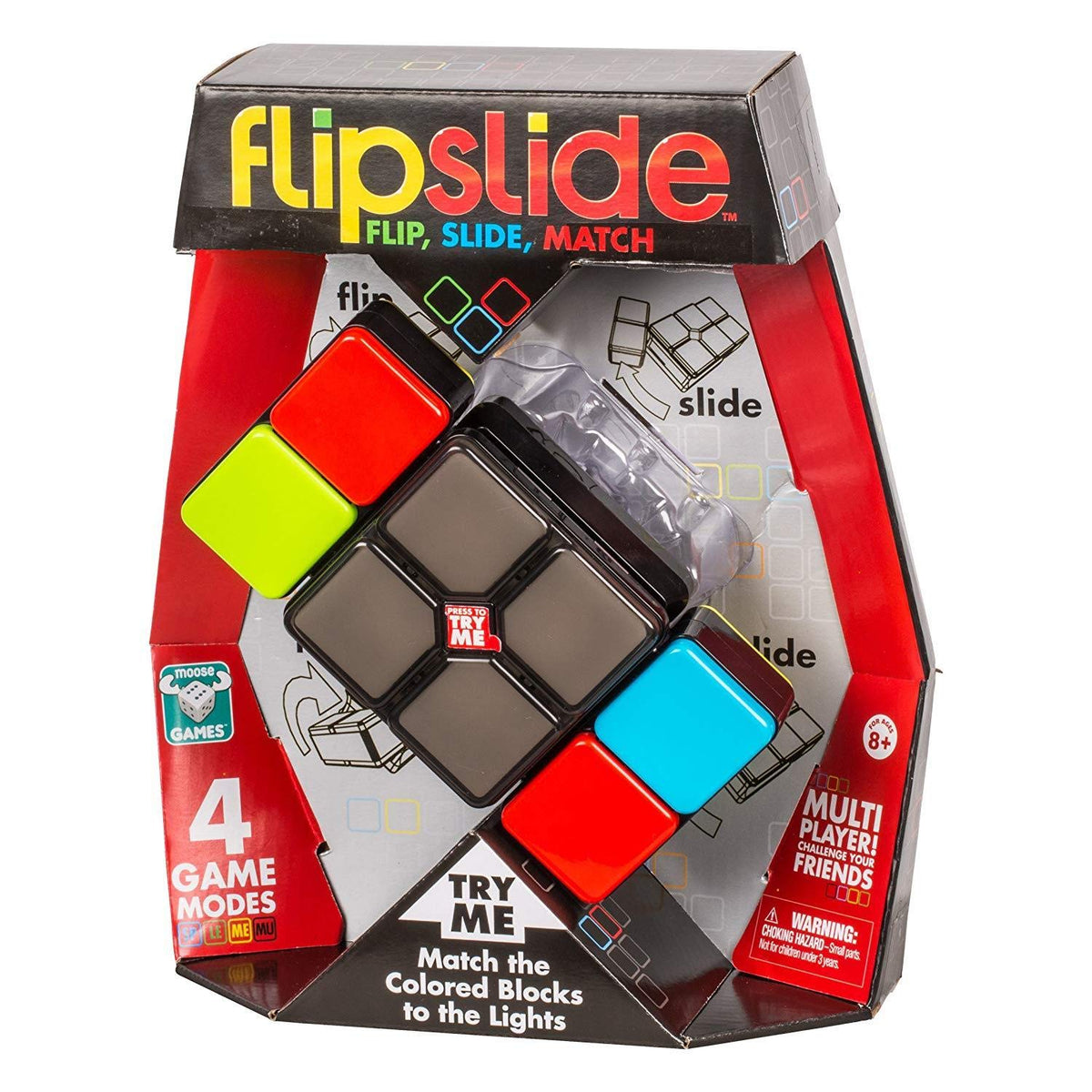 Games Flipslide flips blocks to reveal colors for satisfying on-the-go play.