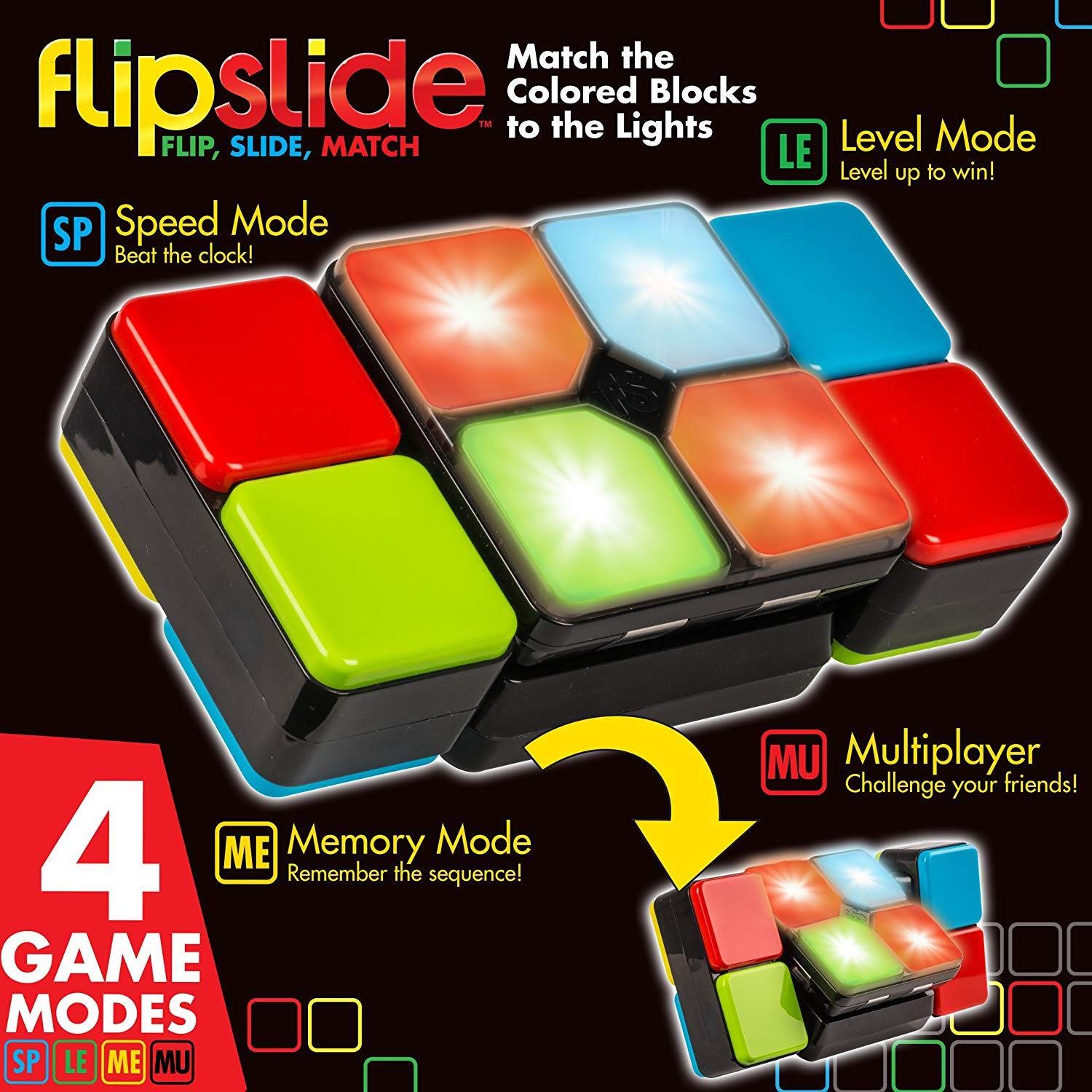 Games Flipslide slides blocks to align with lights for precise matches.