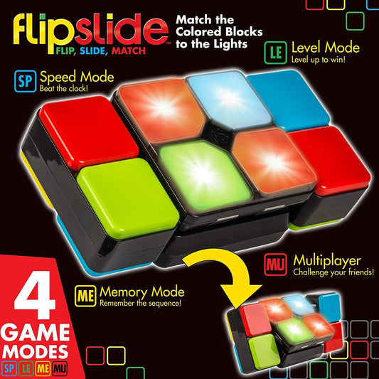 Games Flipslide slides blocks to align with lights for precise matches.
