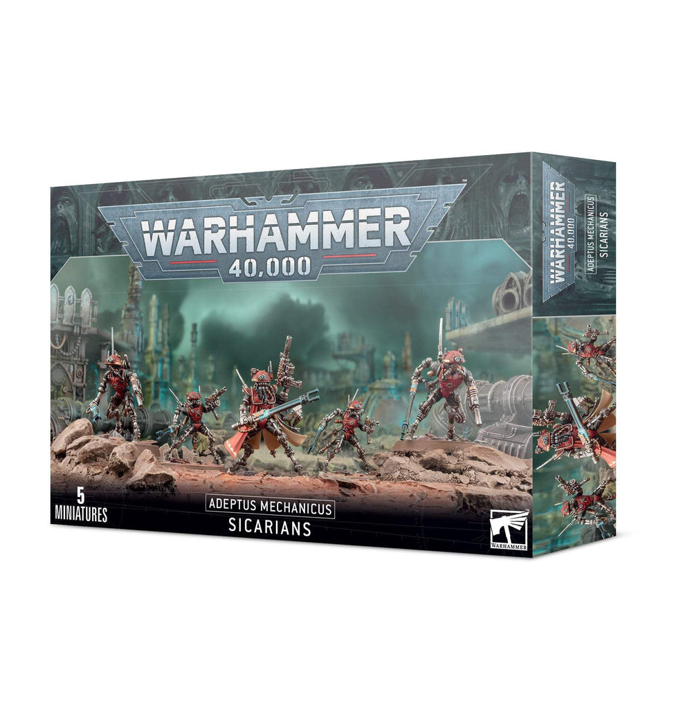 Games Workshop Adeptus Mechanicus Sicarian model kit for tabletop hobbyists to assemble and paint.