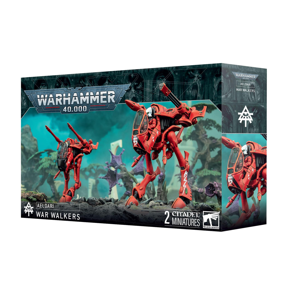 Games Workshop Aeldari War Walkers pair on table, ready for assembly and painting.