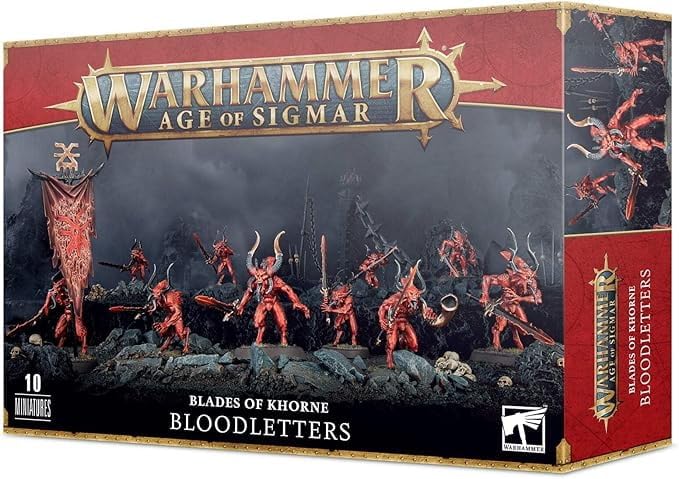 Games Workshop Bloodletters with Hellblade weapon shown in dynamic pose for tabletop battles