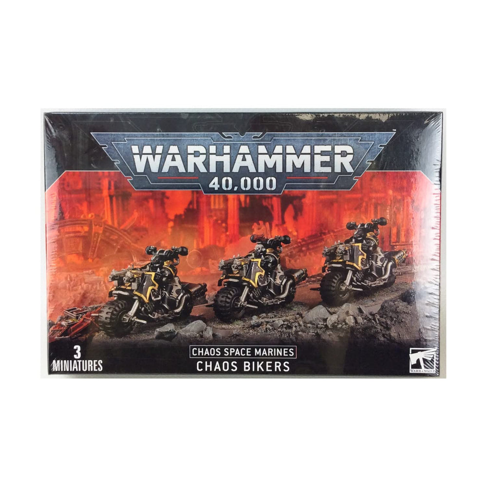 Games Workshop Chaos Space Marines Chaos Bikers in a dynamic tabletop pose, ready for battles.