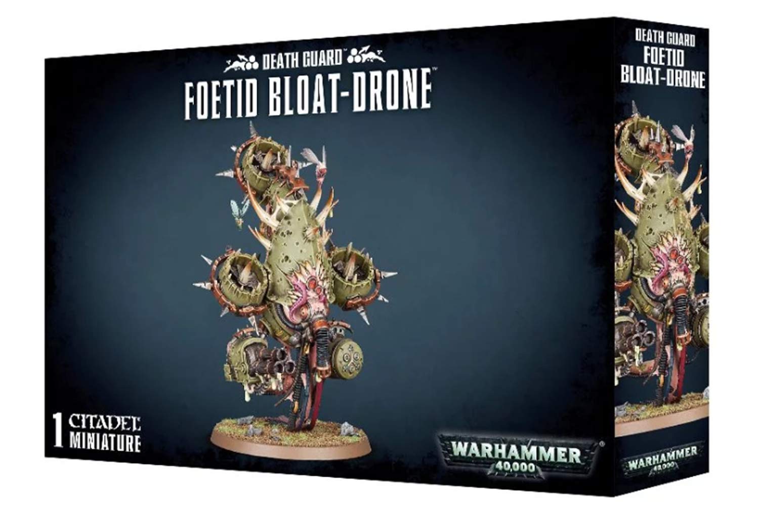 Games Workshop Foetid Bloat-Drone front view shows imposing armored plague engine for tabletop battles