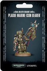 Games Workshop Death Guard Icon Bearer miniature, front view, ideal for tabletop battles.