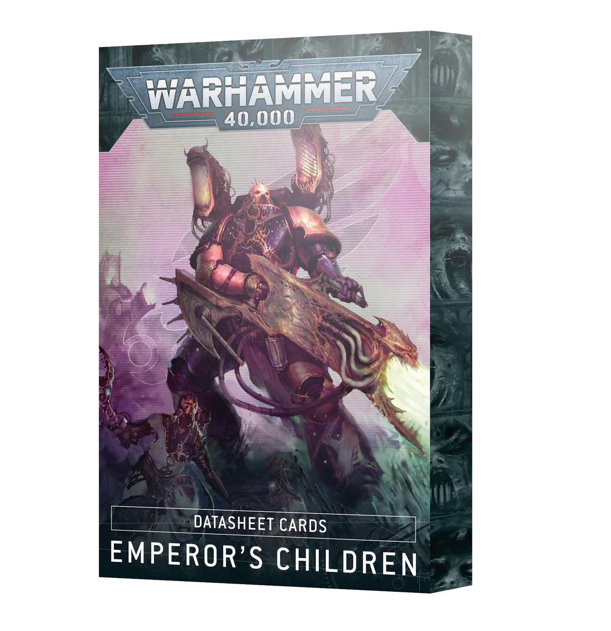 Games Workshop Emperor's Children Datasheet Cards cover art with pink foil edge for quick battlefield reference.