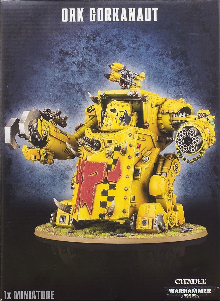 Games Workshop Gorkanaut front view reveals rugged ork war machine for epic battles.