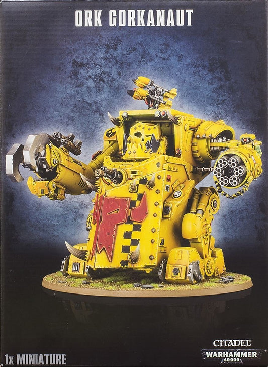 Games Workshop Gorkanaut front view reveals rugged ork war machine for epic battles.