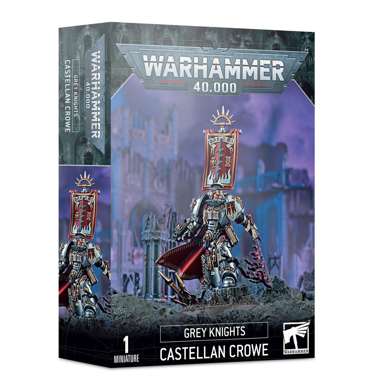 Games Workshop Grey Knights Castellan Crowe model for tabletop battles and display.