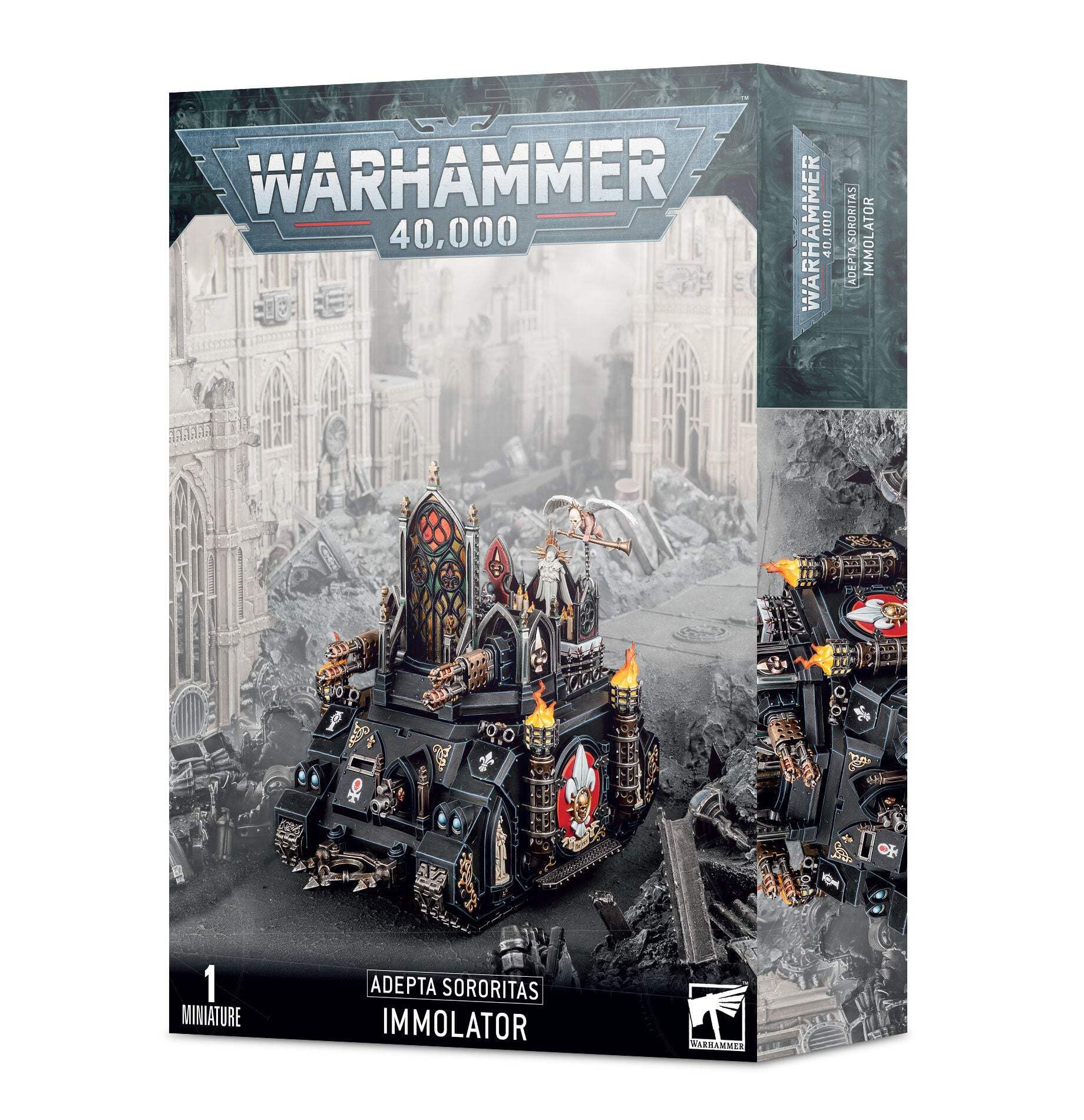 Games Workshop Adepta Sororitas Immolator battle tank with immolation flamer for dramatic tabletop battles