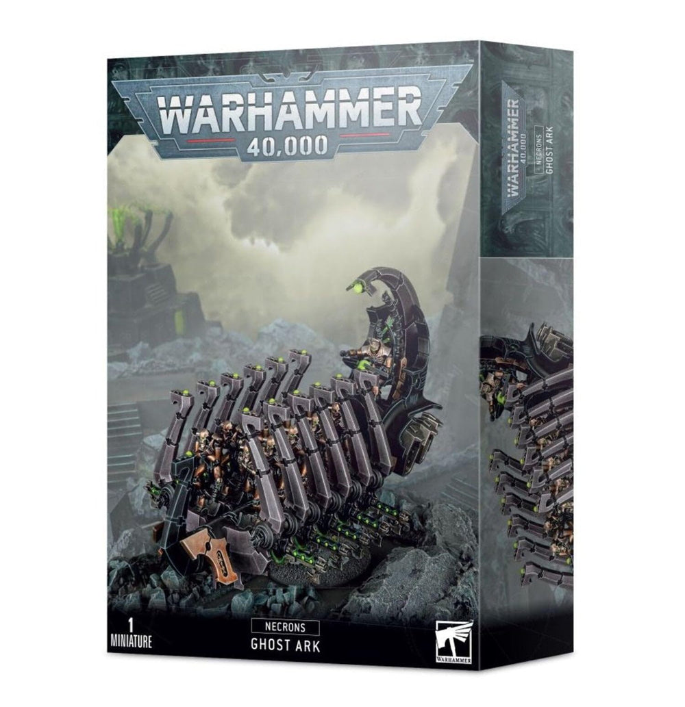 Games Workshop Necron Ghost Ark front view showcases display-ready model with clean lines.