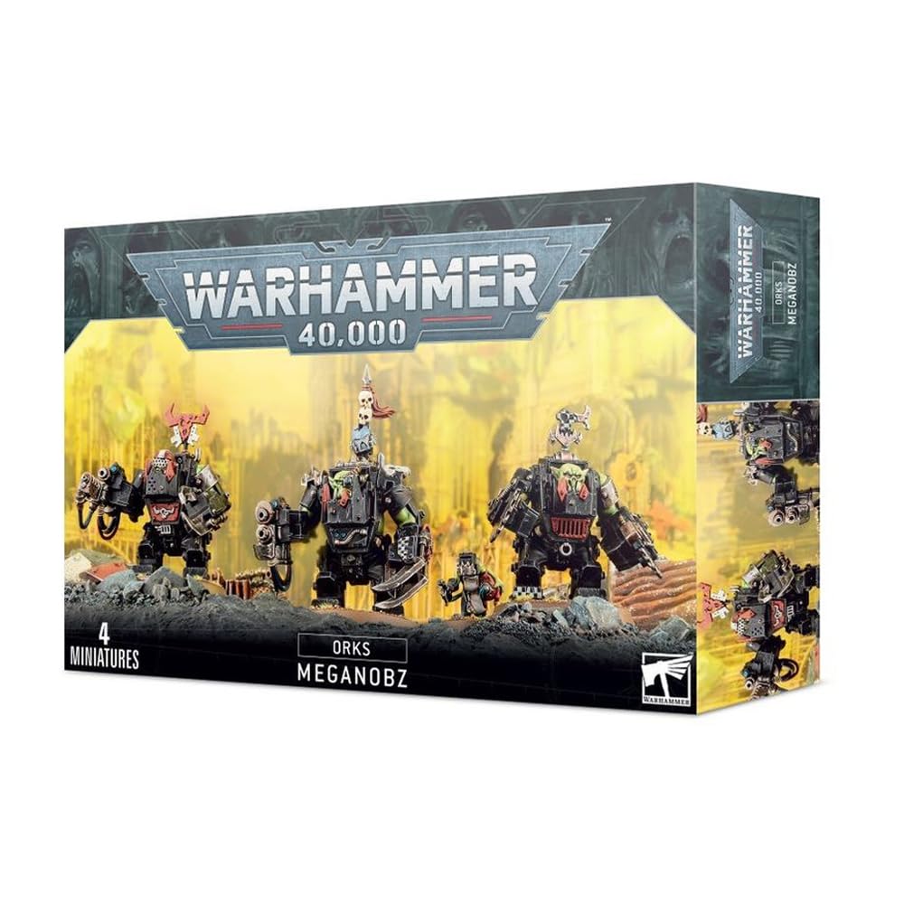 Games Workshop Ork Meganobz action figure in black, perfect for display and tabletop battles.