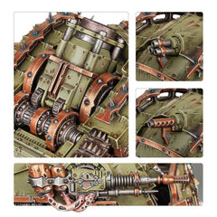 Games Workshop Plagueburst Crawler dozer blade close-up features the Nurgle emblem