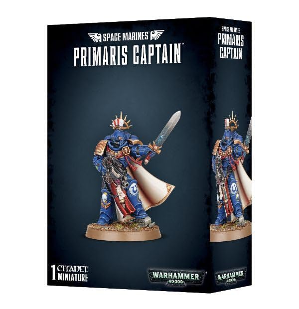 Games Workshop Primaris Captain with weapon options highlighting customization and pose versatility.