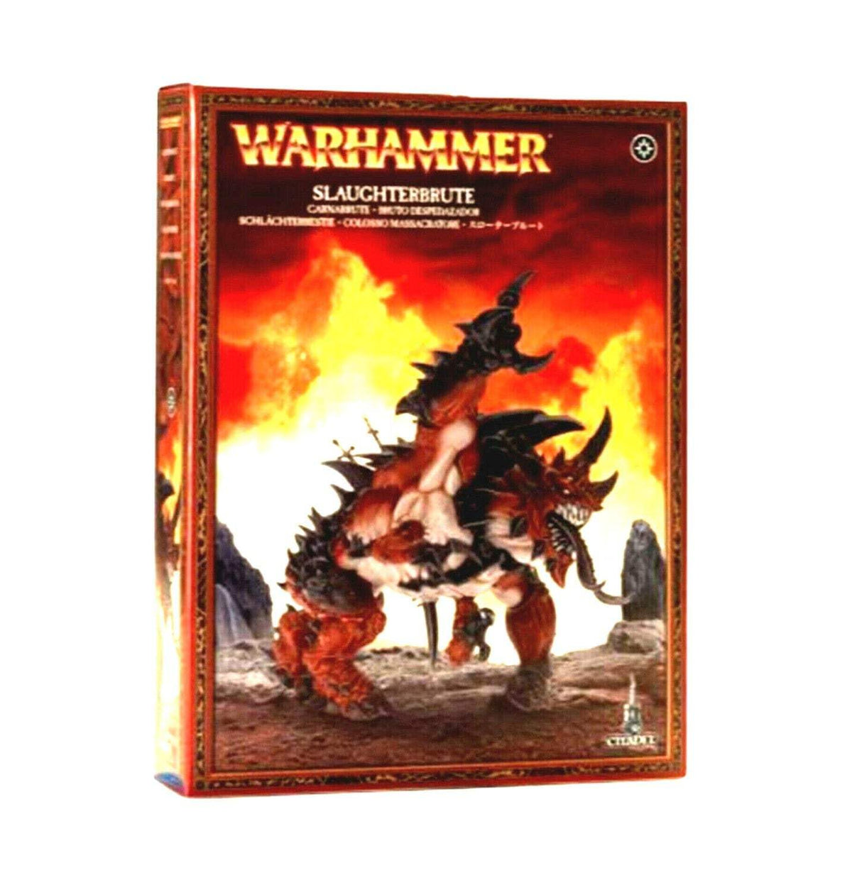 Games Workshop Slaughterbrute front view miniature for tabletop display.