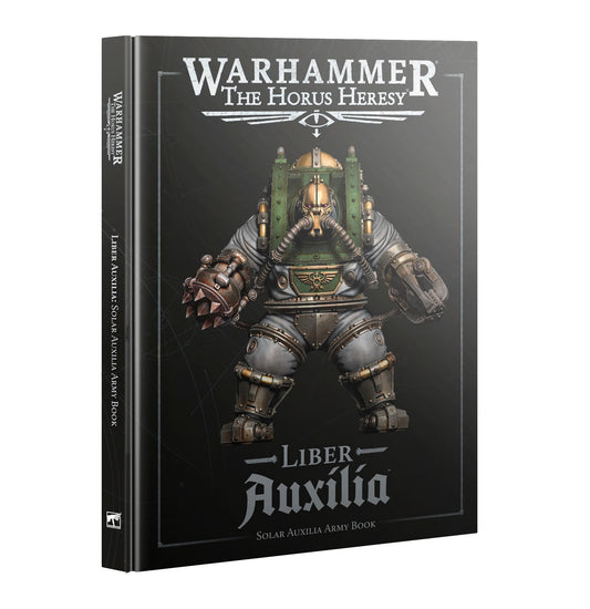 Games Workshop Solar Auxilia Liber Auxilia book cover highlighting rules and lore for Horus Heresy armies.