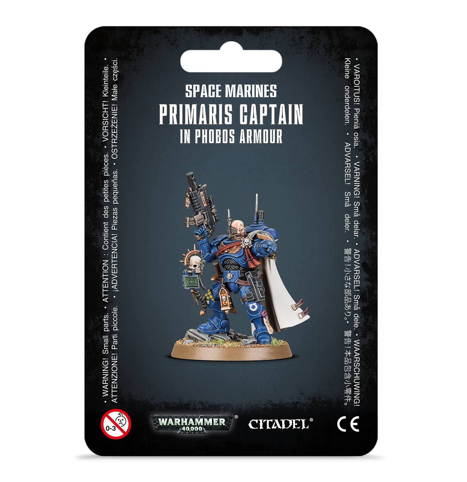 Games Workshop Space Marine Captain in Phobos Armour standing with bolt carbine for tactical presence.