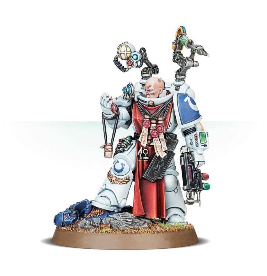 Games Workshop Space Marine Primaris Apothecary figurine, back view with detailed armor for display