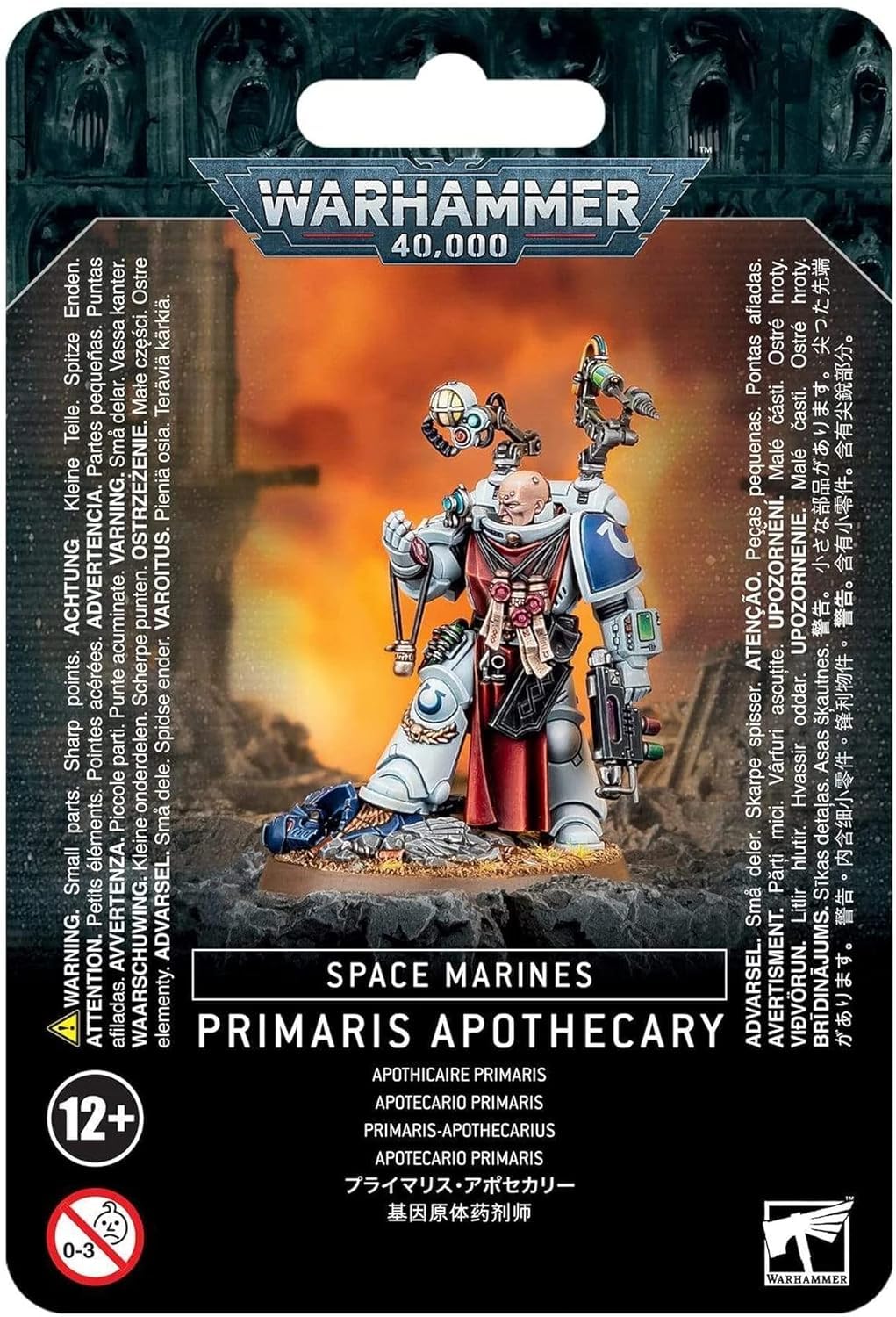 Games Workshop Space Marine Primaris Apothecary figurine, front view for display and tabletop battles