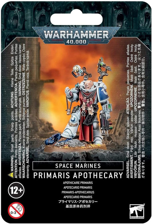 Games Workshop Space Marine Primaris Apothecary figurine, front view for display and tabletop battles