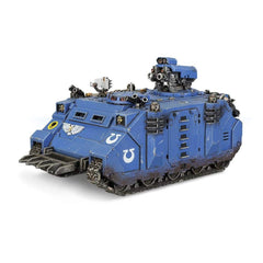 Games Workshop Space Marine Razorback front view, armored profile for tabletop battles.