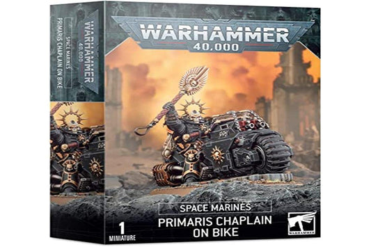 Games Workshop Space Marines Primaris Chaplain on Bike miniature, ideal for tabletop battles and display