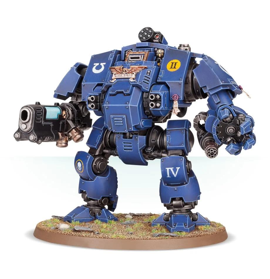 Games Workshop Primaris Redemptor Dreadnought side profile, dynamic armor pose