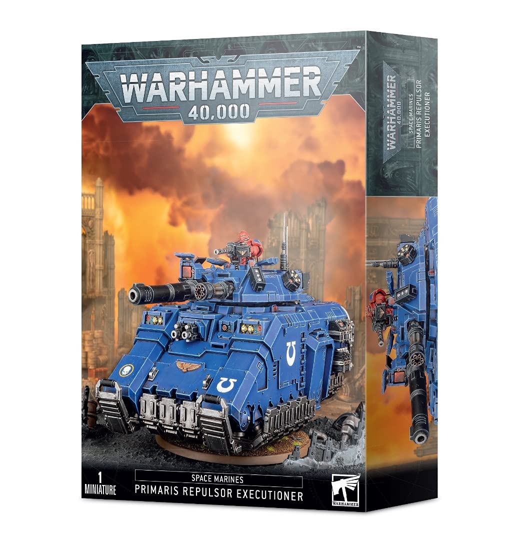 Games Workshop Space Marines Primaris Repulsor Executioner on hover stand for dramatic tabletop display