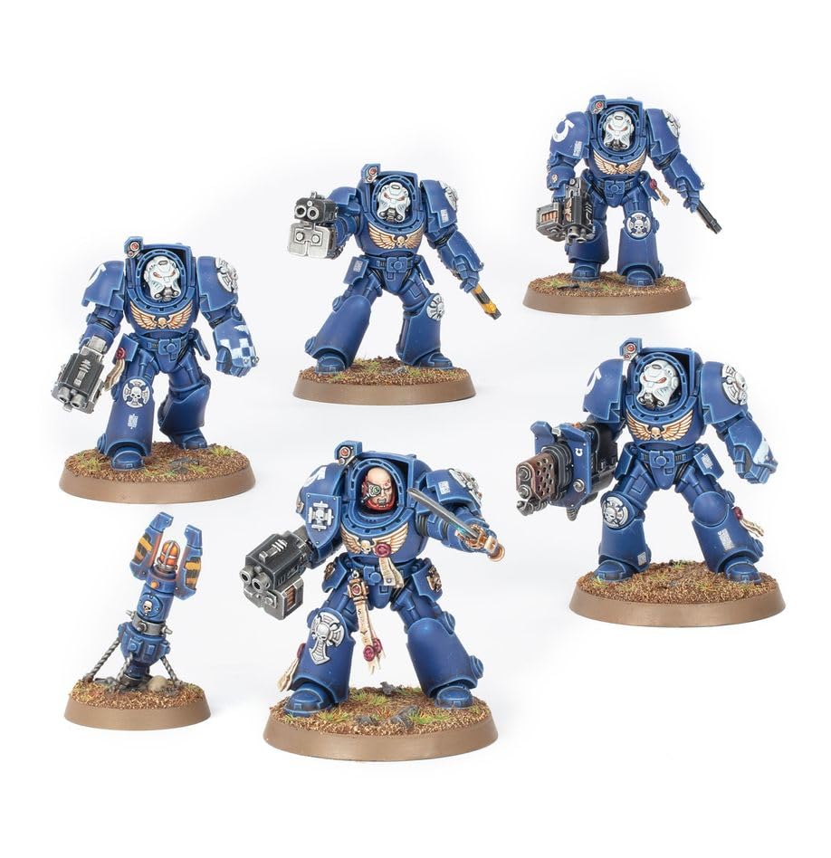 Games Workshop Space Marines Terminator Squad 2023 Edition blue armed with storm bolters for dramatic tabletop action