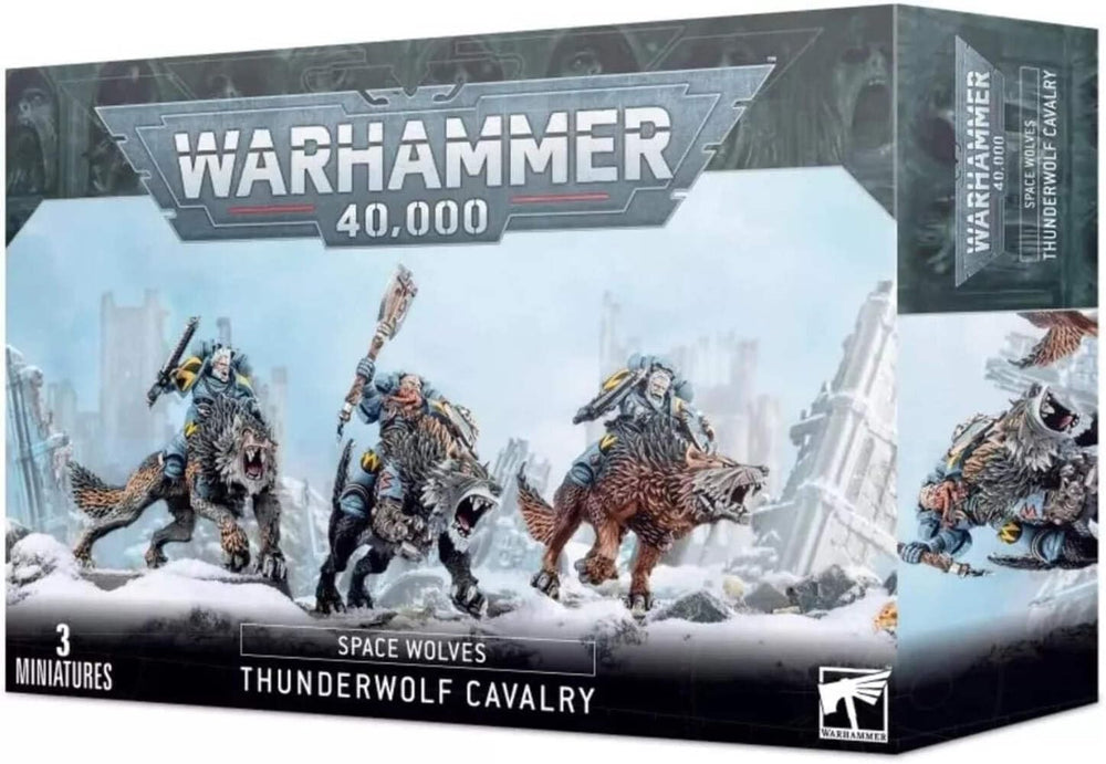 Games Workshop Space Wolves Thunder Wolf Cavalry miniatures ready for assembly and tabletop painting