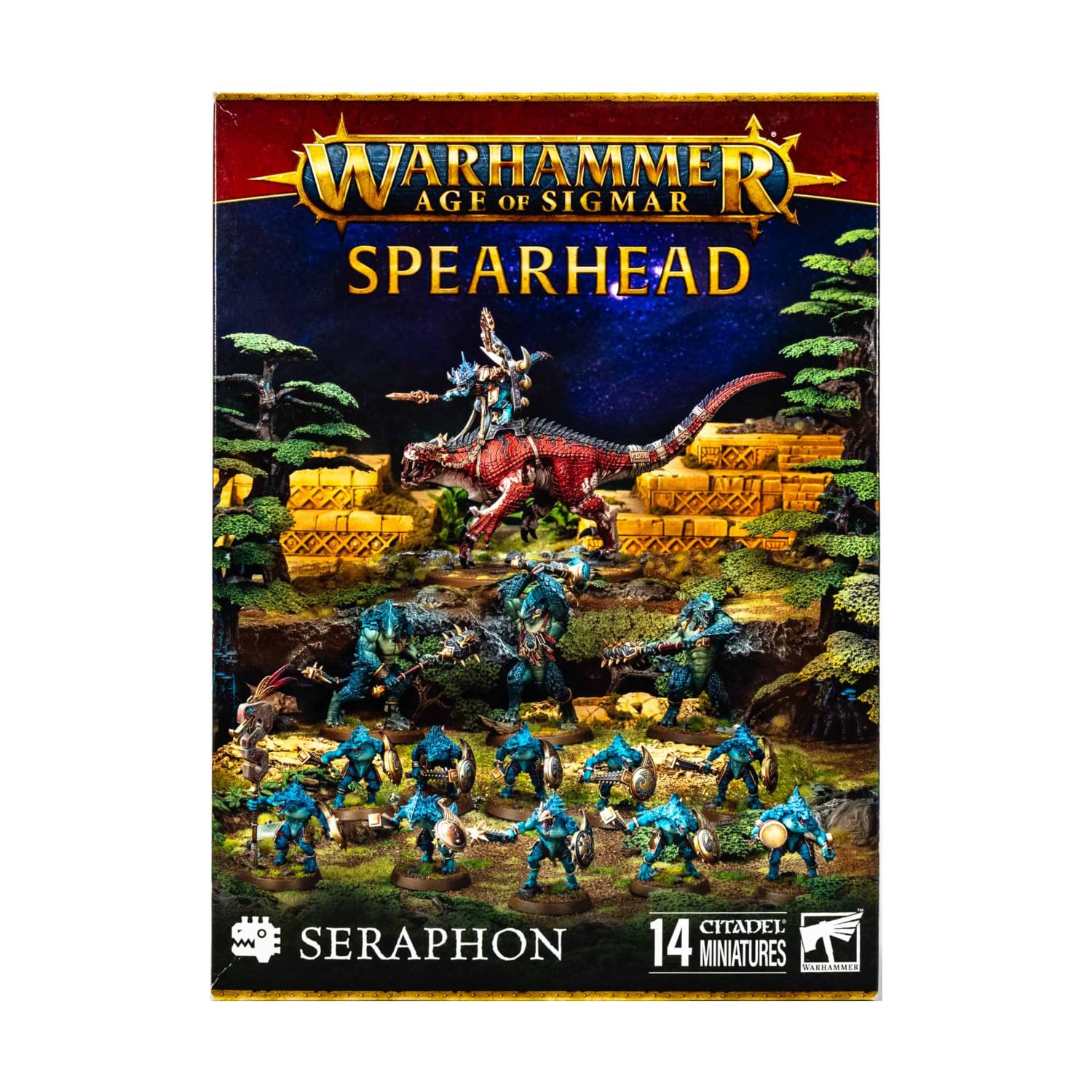 Games Workshop Spearhead Seraphon miniature front view, ideal for display and painting inspiration.