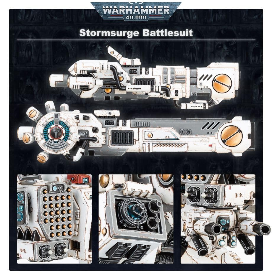 Close-up of texture and detail on Stormsurge Tau miniature for painting