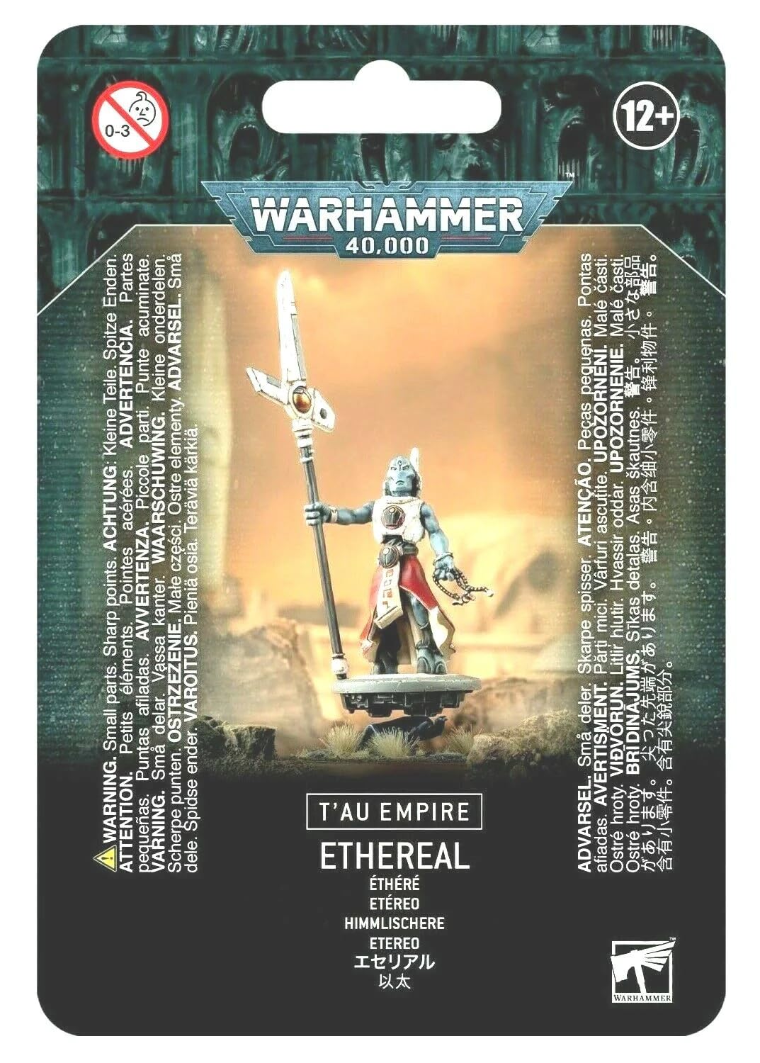 Games Workshop Tau Empire Ethereal figure, ready for assembly and painting, enhances tabletop storytelling.