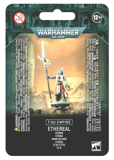 Games Workshop Tau Empire Ethereal figure, ready for assembly and painting, enhances tabletop storytelling.