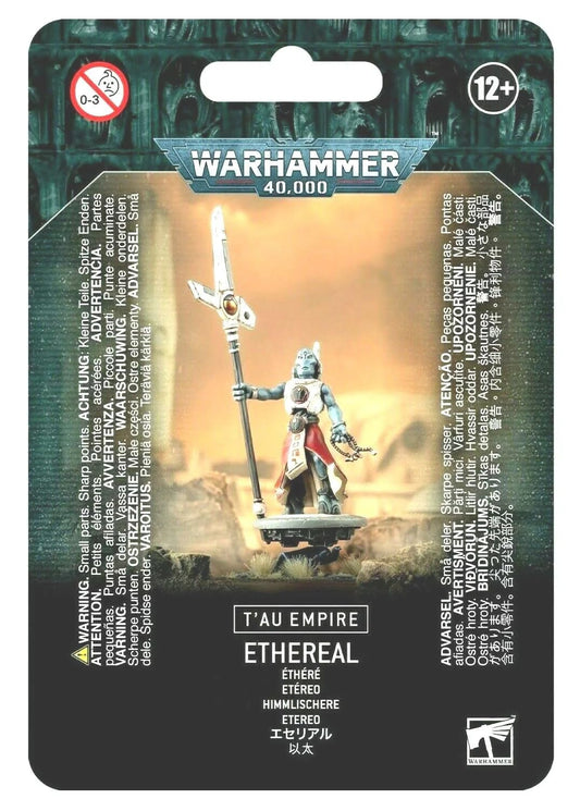 Games Workshop Tau Empire Ethereal figure, ready for assembly and painting, enhances tabletop storytelling.