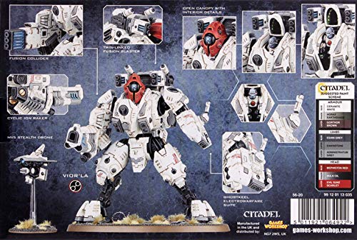 Games Workshop Tau XV95 Ghostkeel Battle Suit pose options show configurable limbs and pilot setups