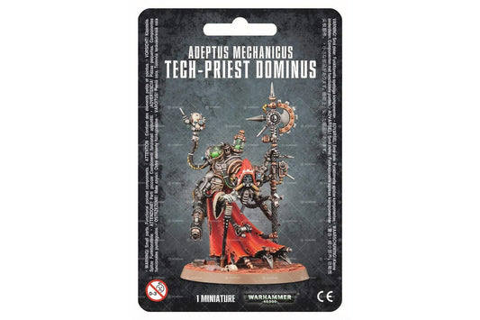 Games Workshop Tech-Priest Dominus figure, front view, ideal for painting and tabletop battles.