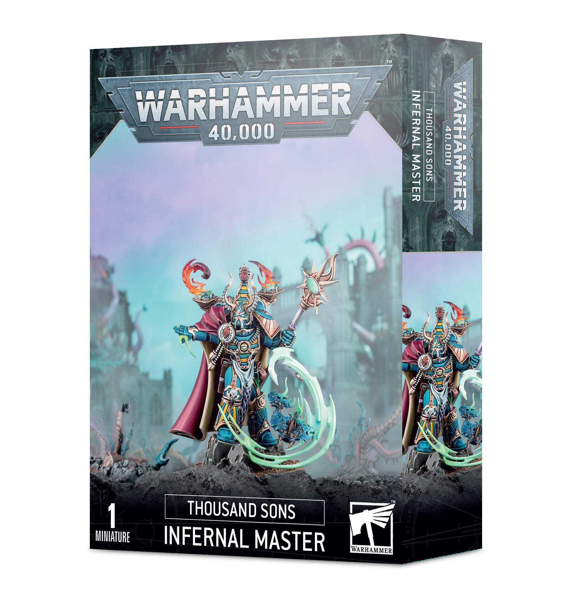 Games Workshop Thousand Sons Infernal Master miniature, ready for assembly and painting, ideal for tabletop battles.