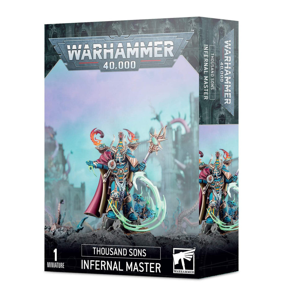 Games Workshop Thousand Sons Infernal Master miniature, ready for assembly and painting, ideal for tabletop battles.