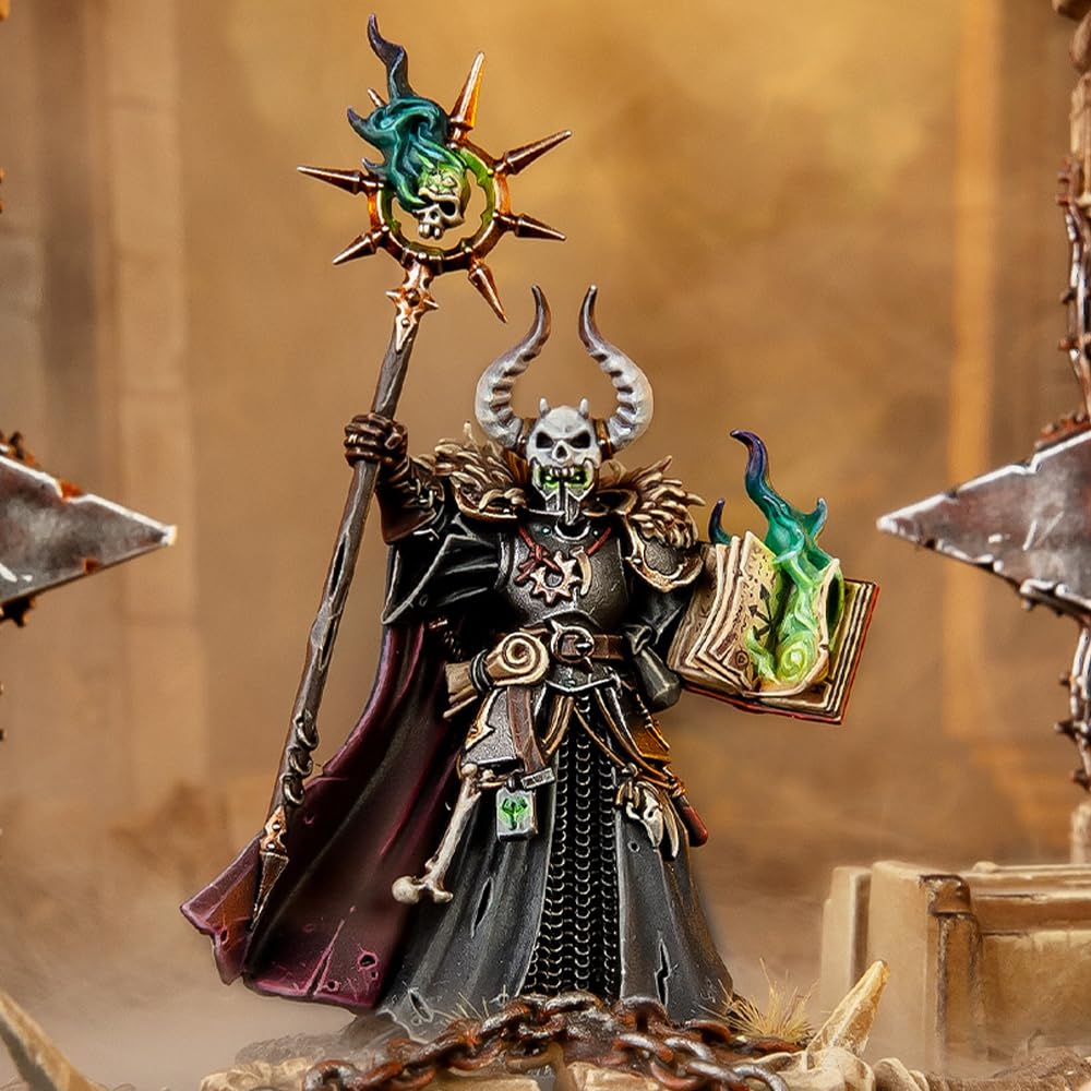 Games Workshop Tzarketh armor detail highlights ornate talismans and fur trim for display