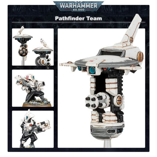 Games Workshop Tau Pathfinder Team miniatures for painting, crisp detail emphasized.