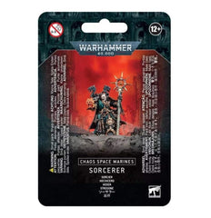 Games Workshop Chaos Space Marines Sorcerer mini with force stave, ready for tabletop battles
